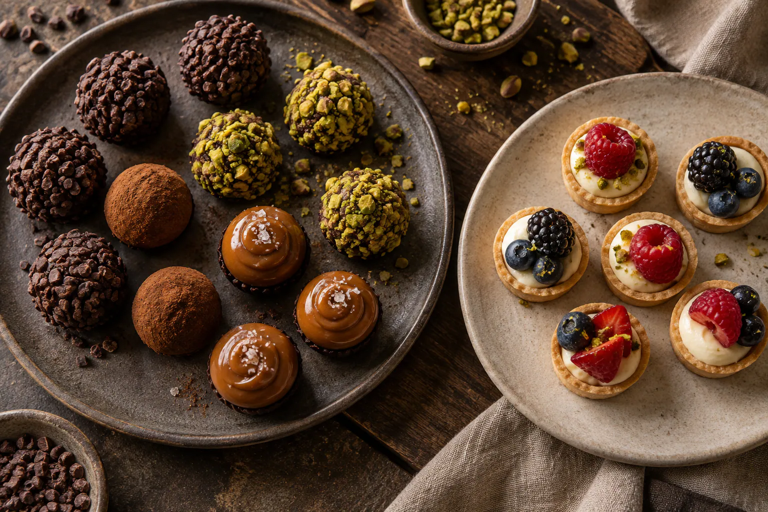 Seleção de doces de festa em forminhas, incluindo opções de chocolate