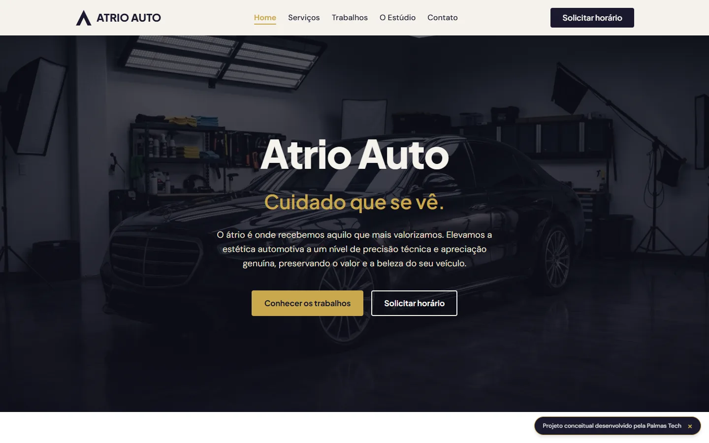 Página inicial de Atrio Auto, na demonstração integrada