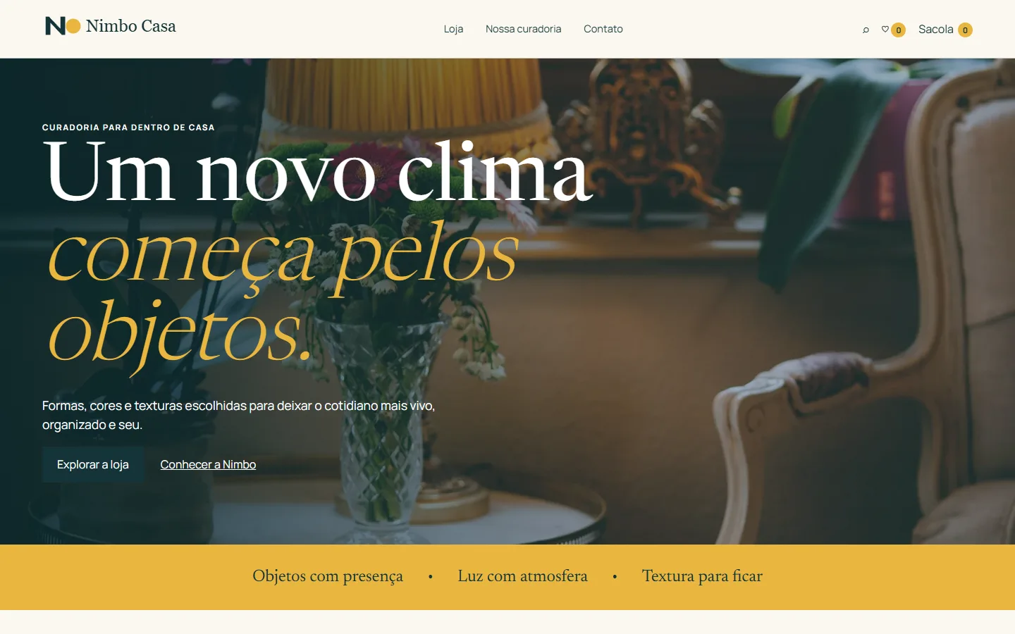 Página inicial de Nimbo Casa, na demonstração integrada
