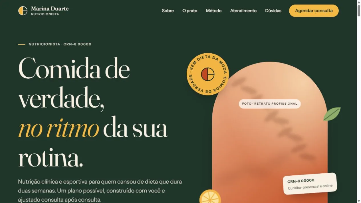 Página inicial de Marina Duarte, na demonstração integrada