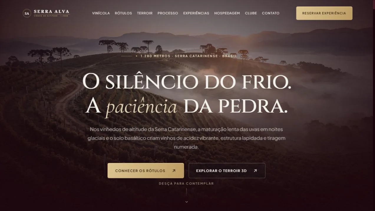 Página inicial de Serra Alva, na demonstração integrada