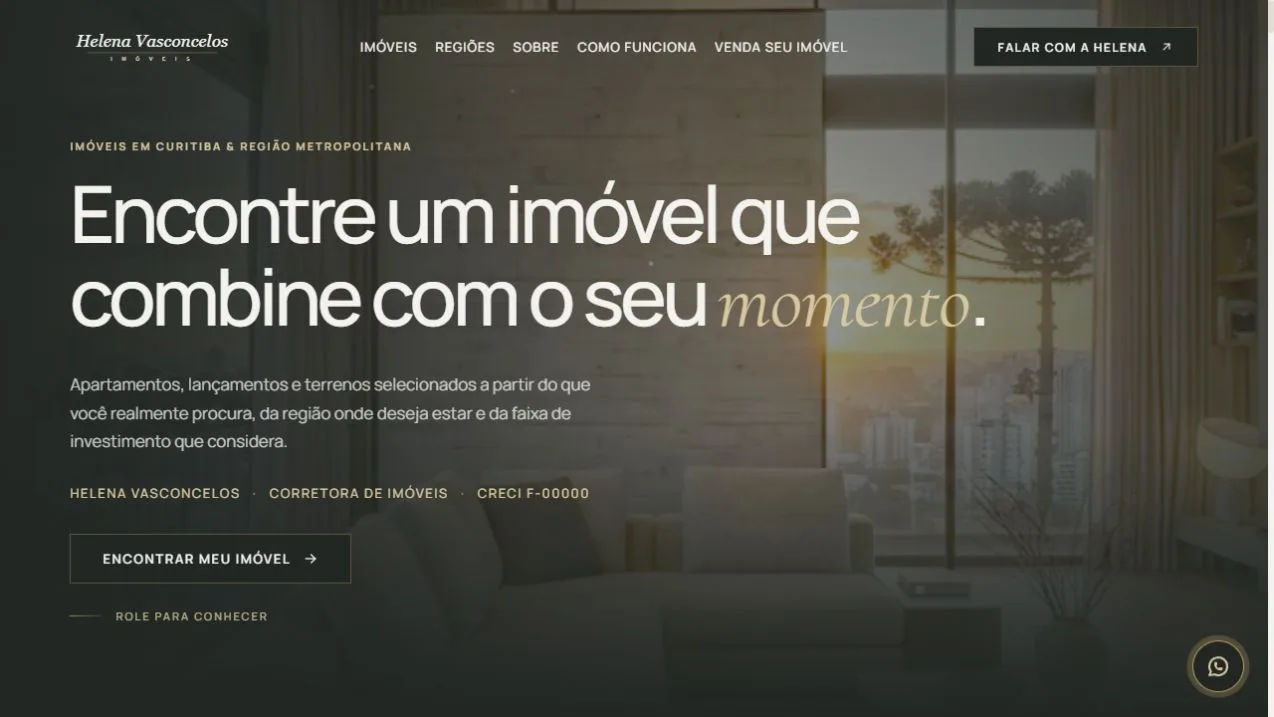 Página inicial de Vasconcelos Imóveis, na demonstração integrada